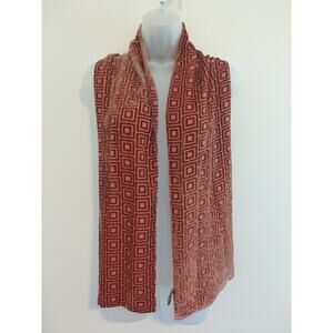 Shikreen Velvet Burnout Scarf 100% Silk Vintage Peach and Brown Groovy Chic OOAK